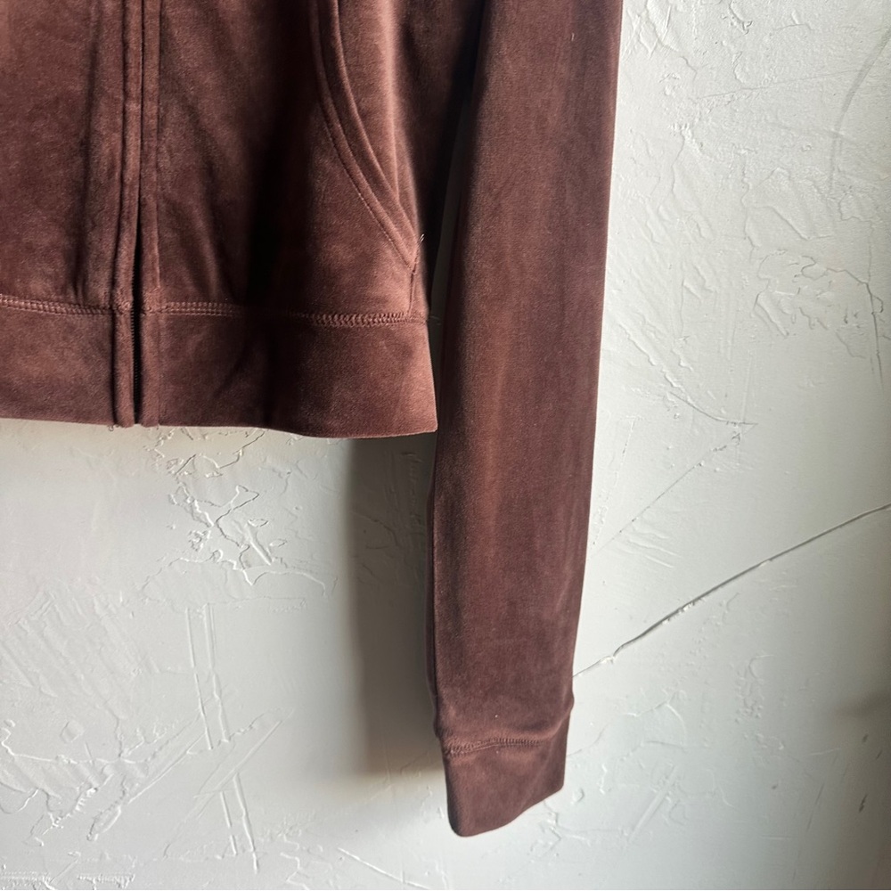 Juicy Couture Brown Velour Hoodie Rhinestone Y2K Cropped Full Zip‎ Sz S - Picture 7 of 11